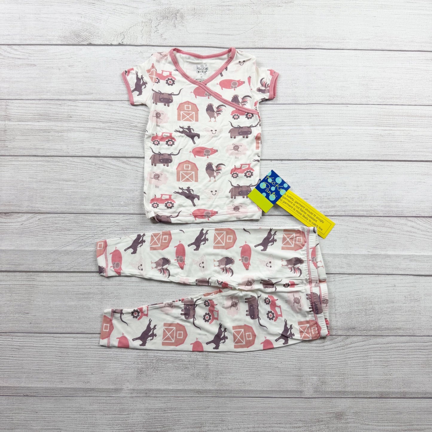 Kickee Pants Kids Pajama Set Farm Barn Animal Print Bamboo Viscose NWT 2T