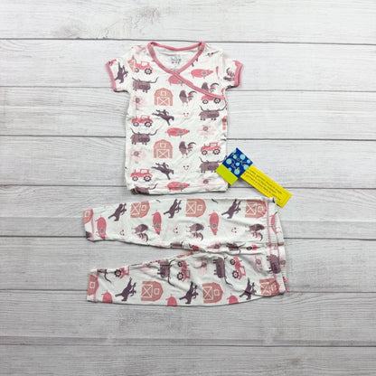 Kickee Pants Kids Pajama Set Farm Barn Animal Print Bamboo Viscose NWT 2T