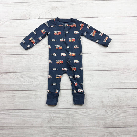 Monica + Andy Organic Cotton Baby Footed Pajamas Fire Truck Print 3-6 Months
