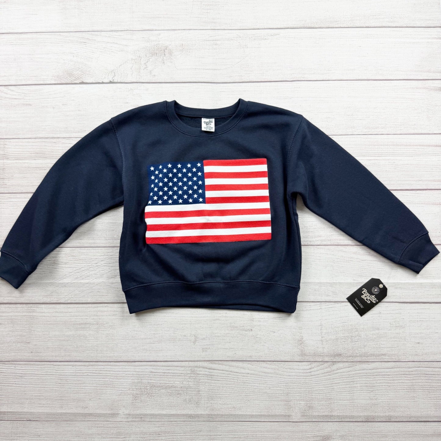 Pacific & Co Kids Navy Sweatshirt American Flag Graphic Crewneck NWT S