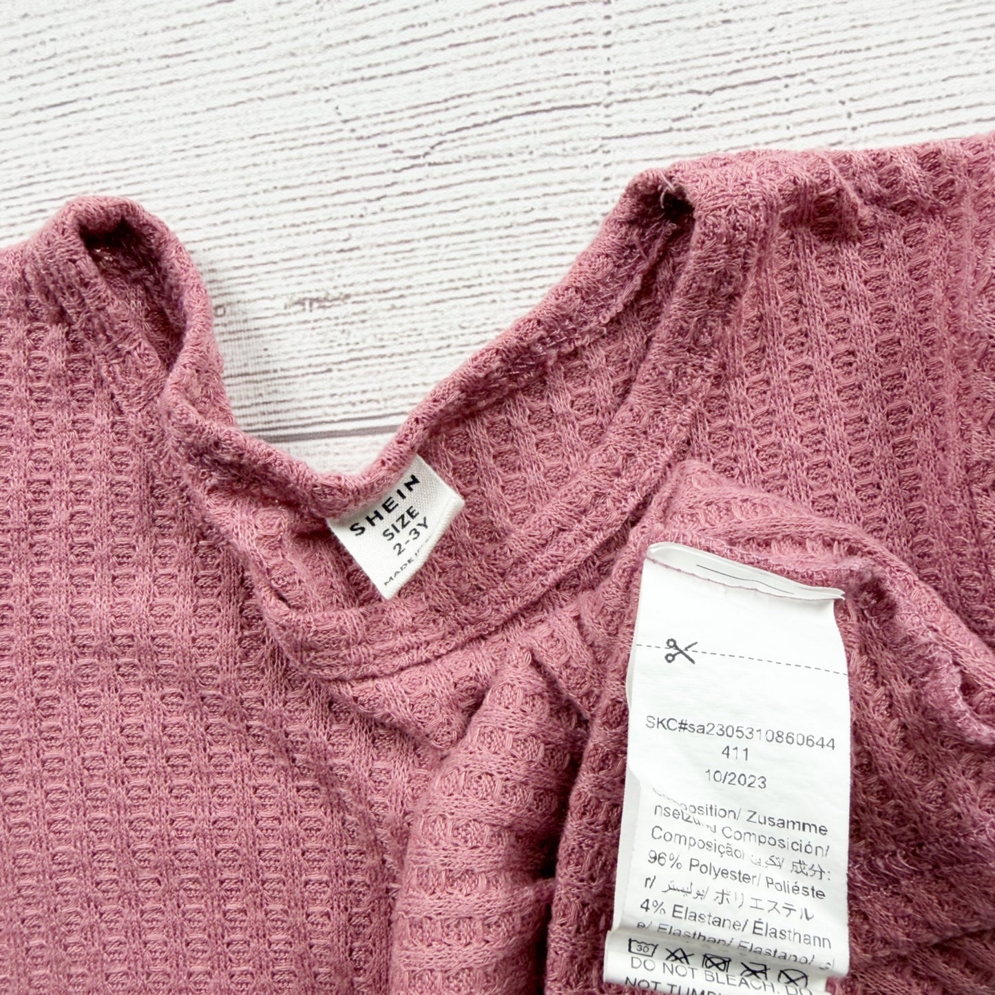 Shein Pink Waffle Knit Long Sleeve Peplum Baby Girl Shirt 2-3