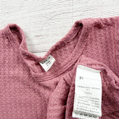 Shein Pink Waffle Knit Long Sleeve Peplum Baby Girl Shirt 2-3