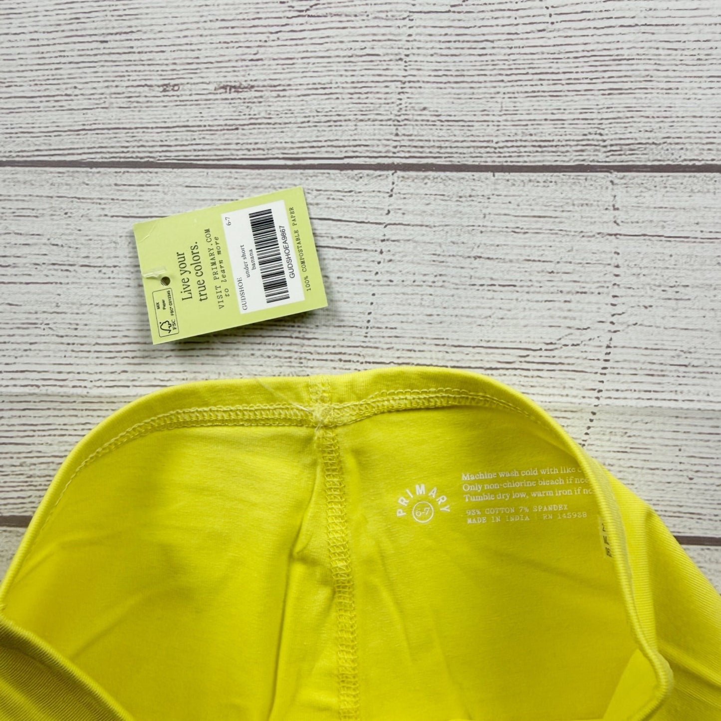 Primary Kids Yellow Bike Shorts Cotton Blend Everyday Wear NWT 6-7