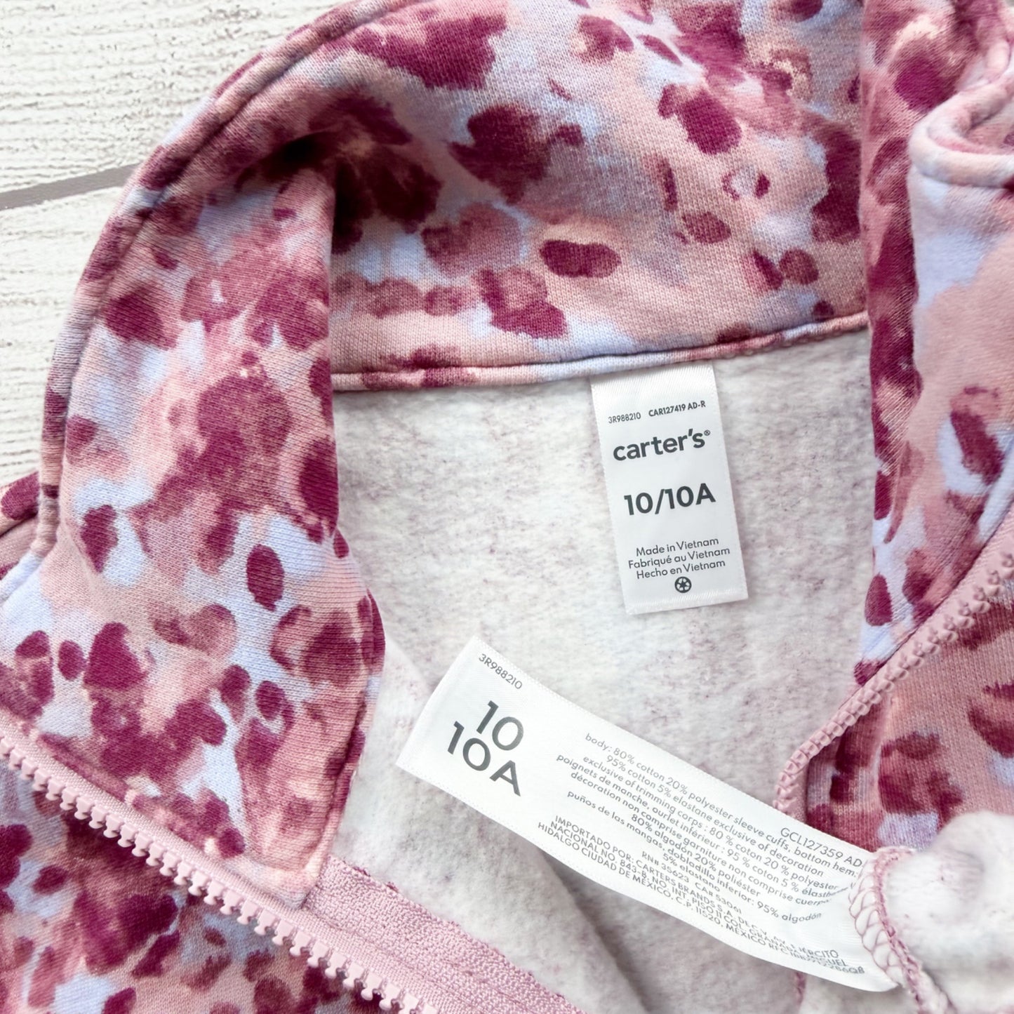 Carter's Girls Pink Patterned Quarter Zip Fleece Pullover Lightweight Sweater 10