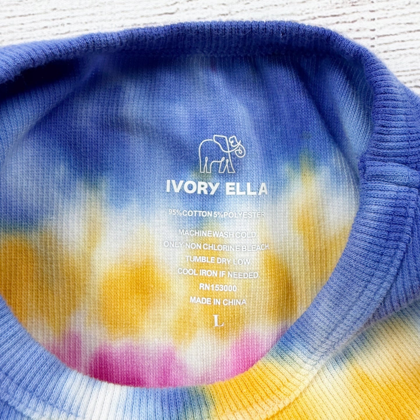 Ivory Ella Girls Tie Dye Long Sleeve Crop Top Blue Heart Graphic Ribbed Shirt L