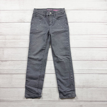 Children’s Place Girls Gray Relaxed Straight Jeans With Studded Accents 8