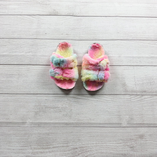 Girls Rainbow Faux Fur Slide Sandals Multicolor Fuzzy Slip On 11-12