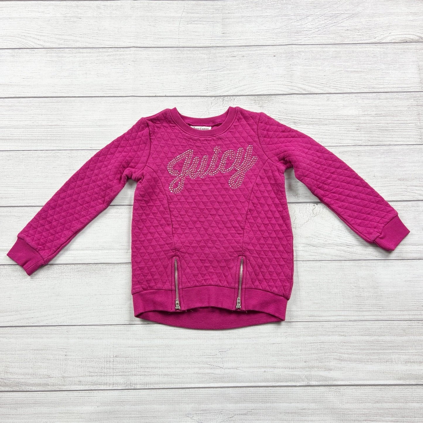 Juicy Couture Quilted Sweatshirt Girls “Juicy” Rhinestone Logo Pullover Top 5