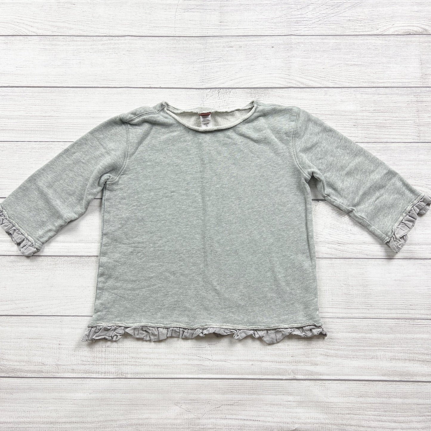 Tea Collection Girls Gray Ruffled Hem Long Sleeve Top XL  12
