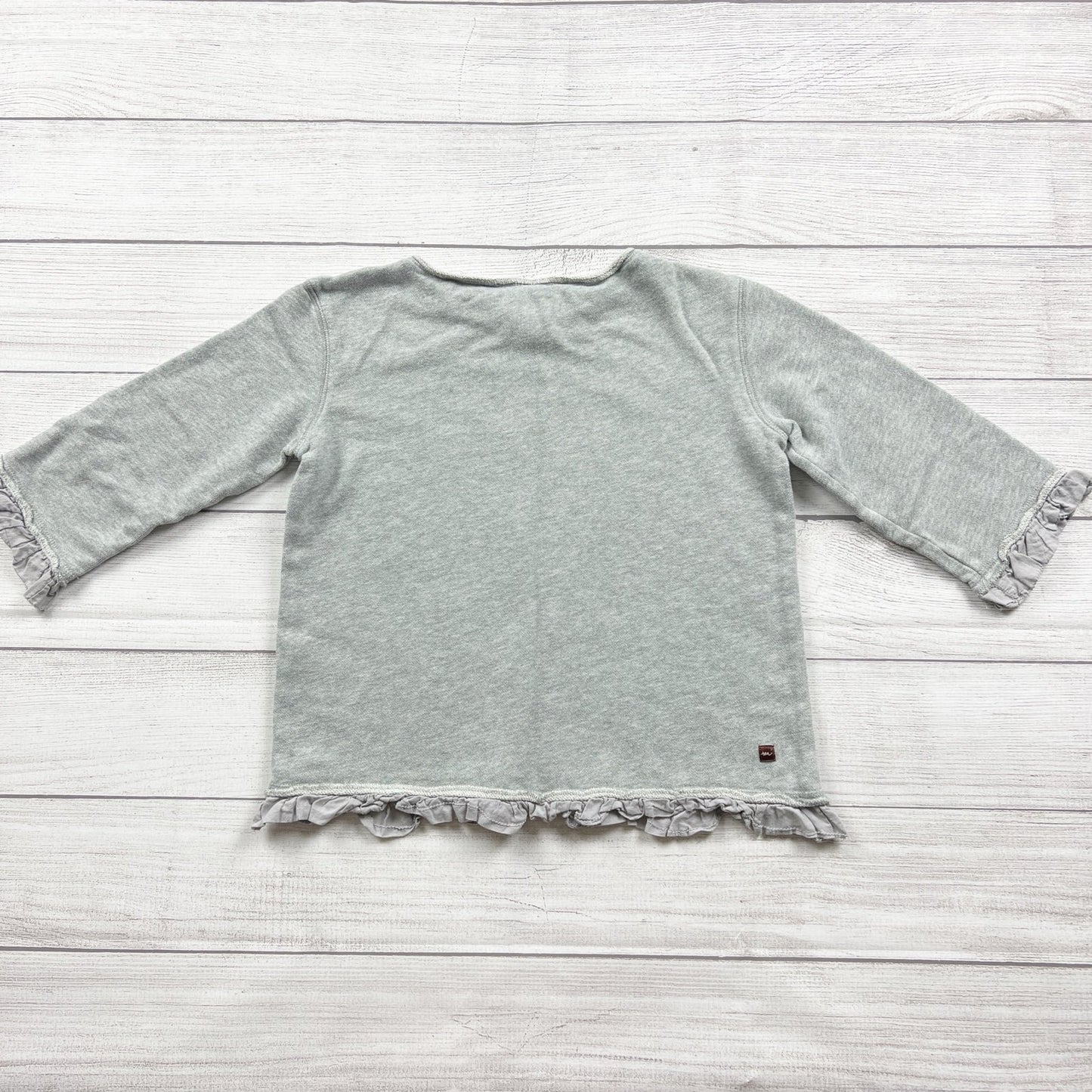 Tea Collection Girls Gray Ruffled Hem Long Sleeve Top XL  12