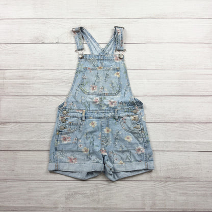 Wonder Nation Floral Denim Adjustable Strap Short Overalls Girls M 7-8