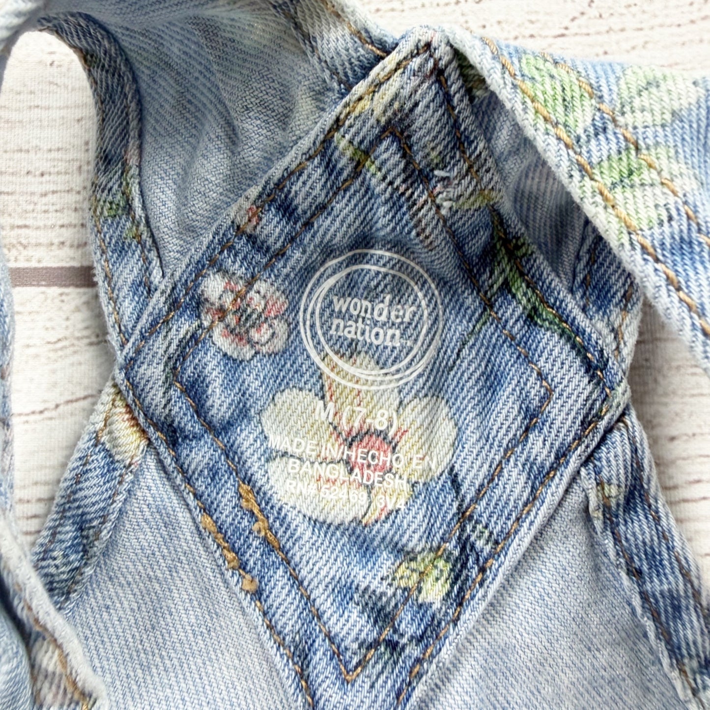 Wonder Nation Floral Denim Adjustable Strap Short Overalls Girls M 7-8
