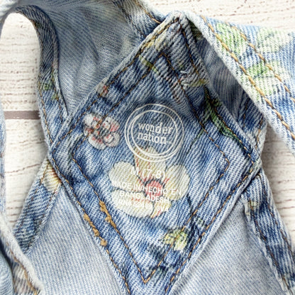 Wonder Nation Floral Denim Adjustable Strap Short Overalls Girls M 7-8