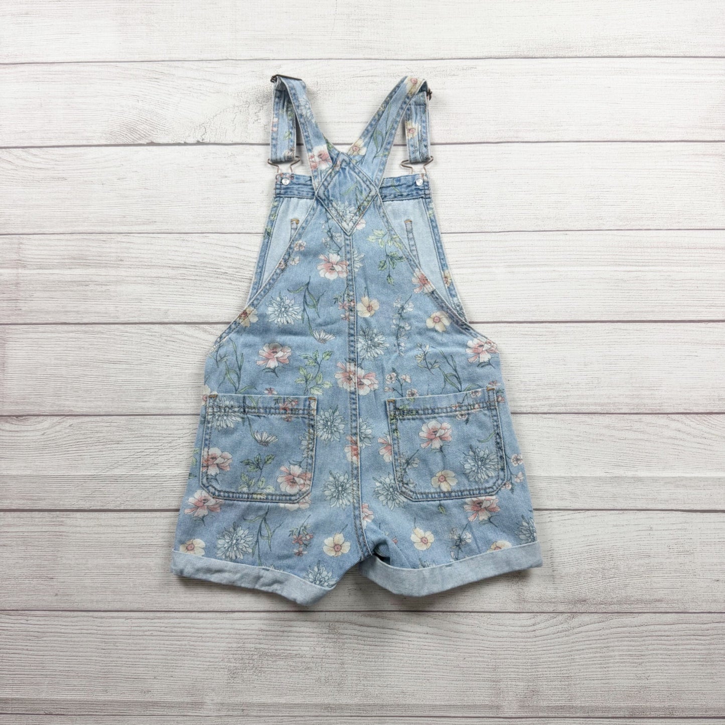Wonder Nation Floral Denim Adjustable Strap Short Overalls Girls M 7-8