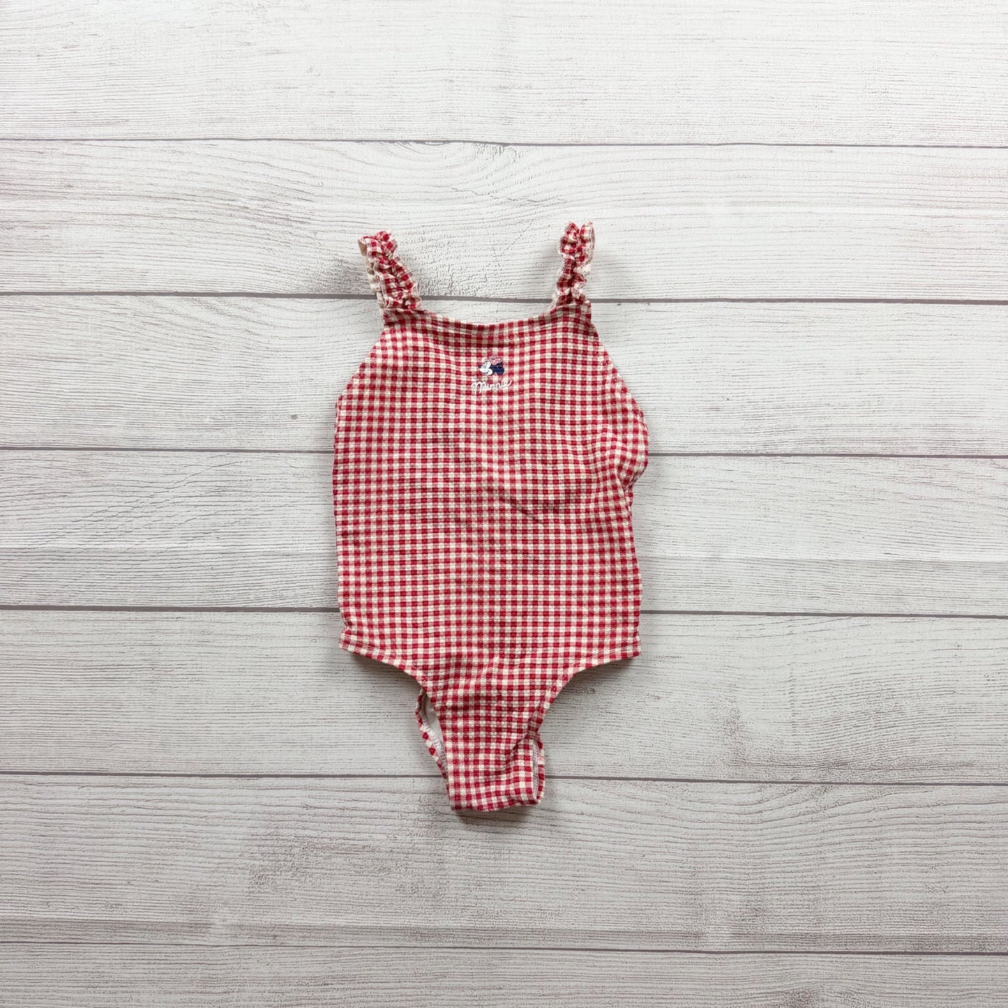 Old Navy Disney Toddler Girls Red Gingham Minnie Mouse Swimsuit 2T