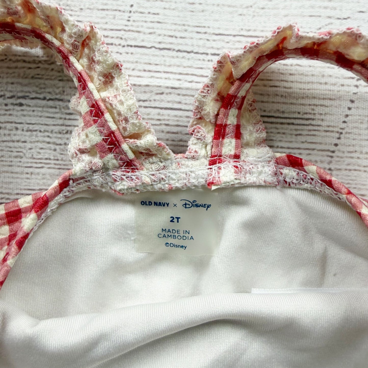 Old Navy Disney Toddler Girls Red Gingham Minnie Mouse Swimsuit 2T