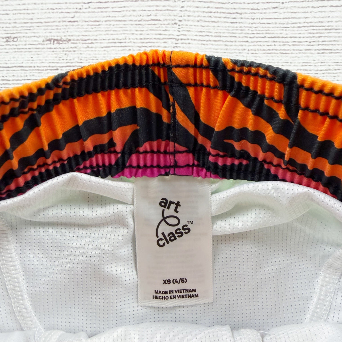 Art Class Kids Swim Trunks Neon Zebra Print Elastic Waist Drawstring NWT XS 4-5