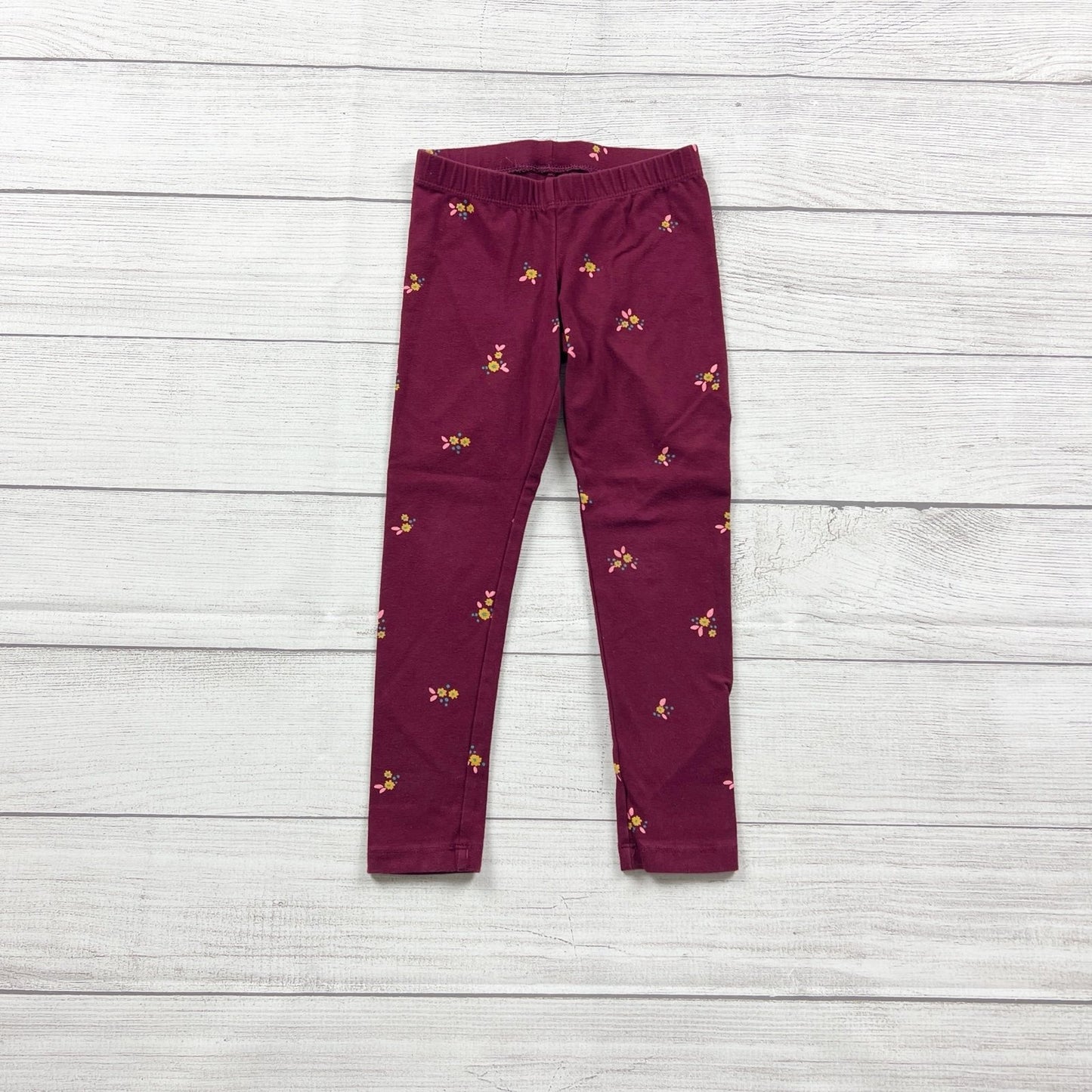 Cat & Jack Girls Floral Leggings Burgundy Maroon Stretch Pants XS 4-5
