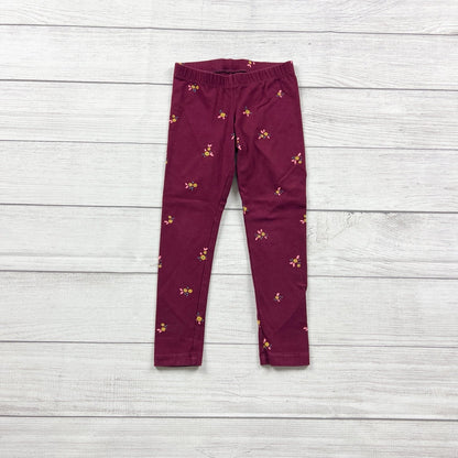 Cat & Jack Girls Floral Leggings Burgundy Maroon Stretch Pants XS 4-5