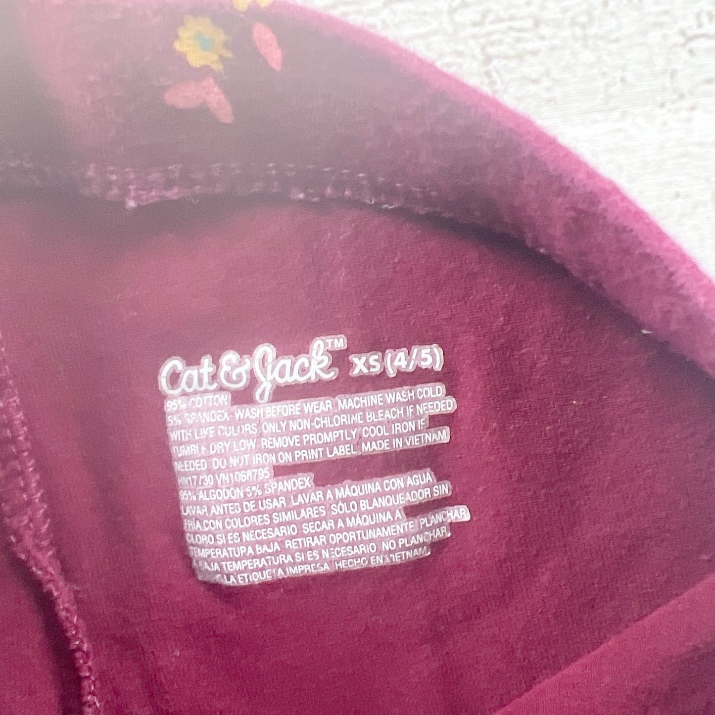 Cat & Jack Girls Floral Leggings Burgundy Maroon Stretch Pants XS 4-5