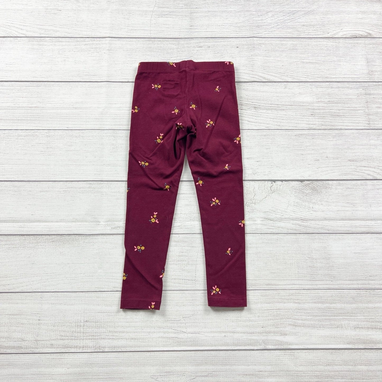 Cat & Jack Girls Floral Leggings Burgundy Maroon Stretch Pants XS 4-5