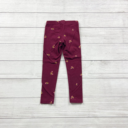 Cat & Jack Girls Floral Leggings Burgundy Maroon Stretch Pants XS 4-5