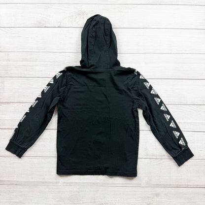 Adidas Boys Black Hooded Long Sleeve Shirt Logo Sleeves Hoodie Tee 6