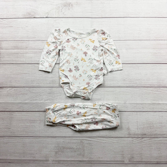 Milkberry Baby Girl Floral Bodysuit Pants Set Outfit Bamboo Blend 3-6 Months