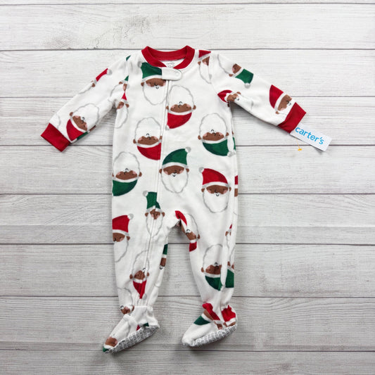 Carter’s Baby Fleece Footed Pajamas Santa Print Zip Up Sleeper NWT 12 Months