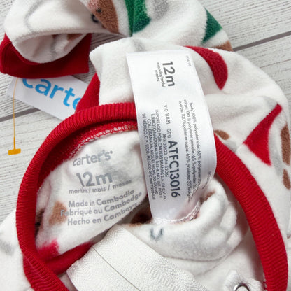 Carter’s Baby Fleece Footed Pajamas Santa Print Zip Up Sleeper NWT 12 Months
