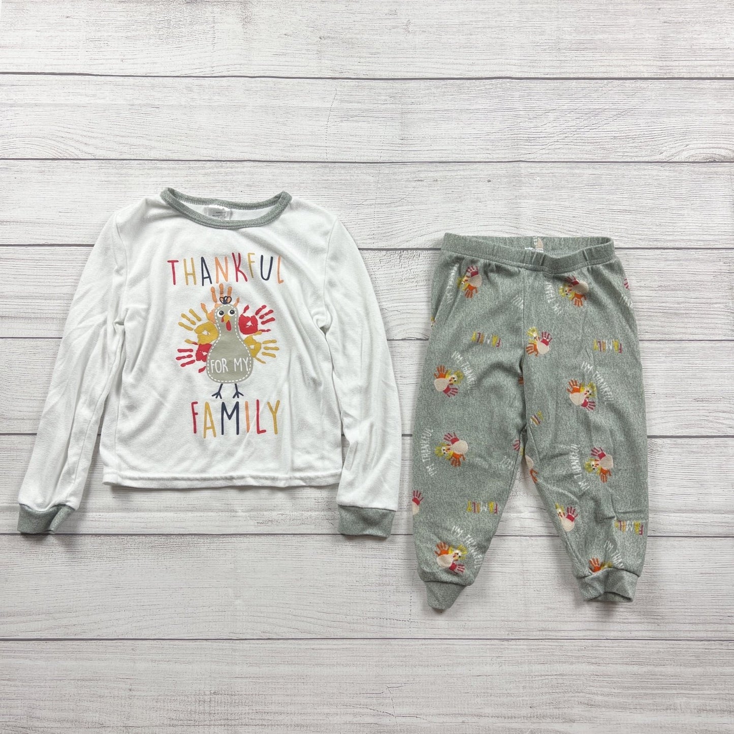Modern Kids "Thankful For My Family" Toddler Pajamas Set Turkey Print 2T