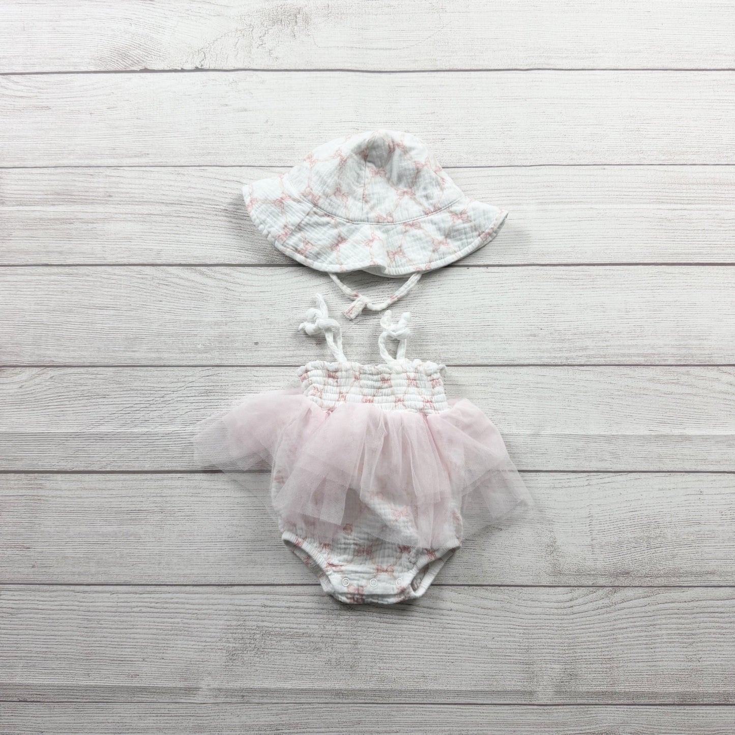 Floral Threads Baby Girl Tulle Romper Sun Hat Set 6-9 Months