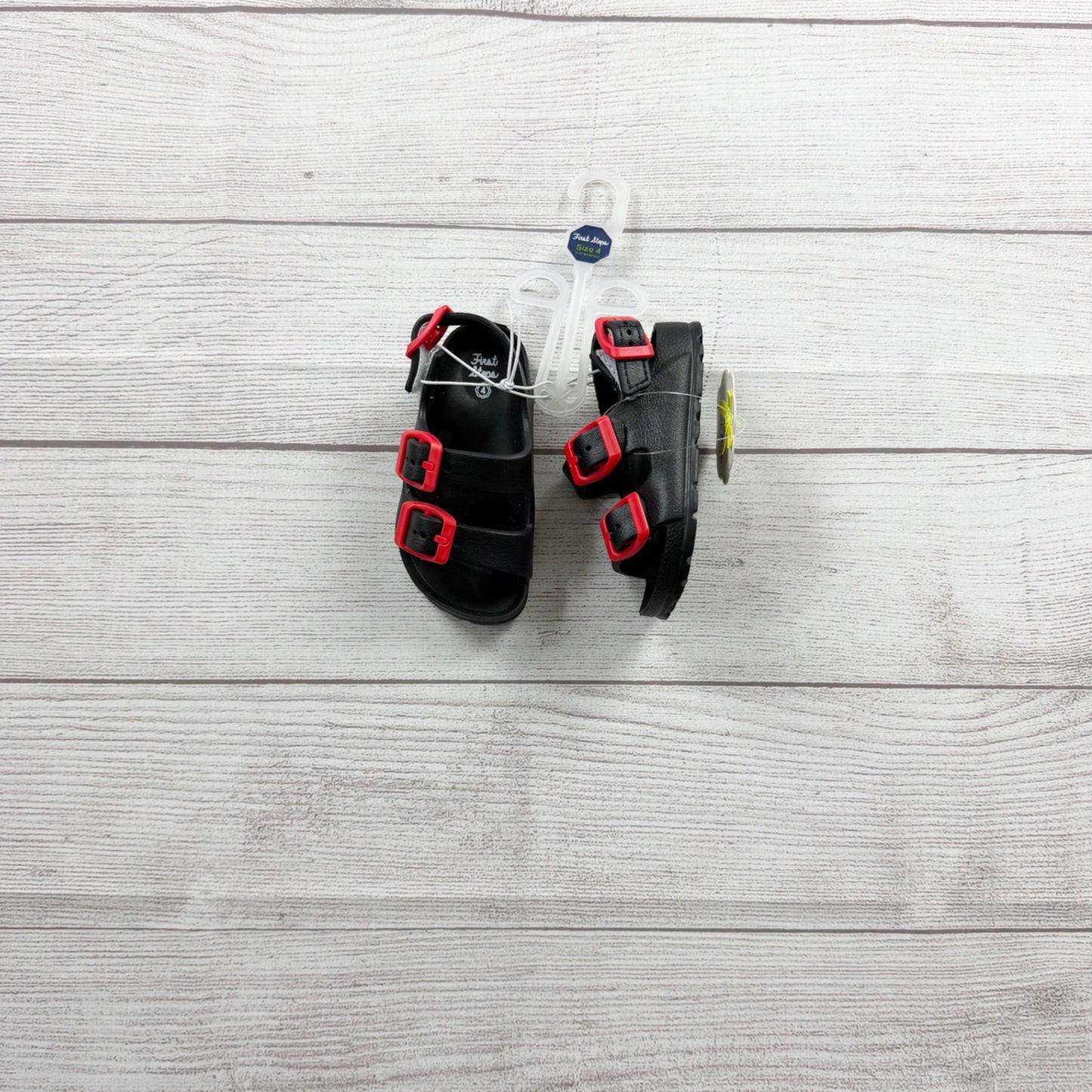 First Steps Toddler Sandals Black Fisherman Sandals Red Buckles NWT 4