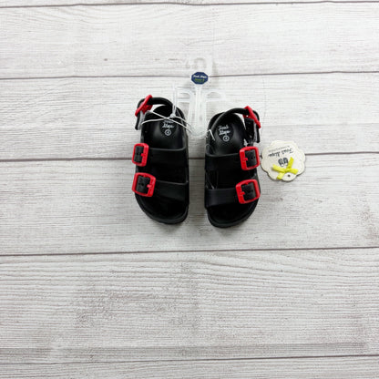 First Steps Toddler Sandals Black Fisherman Sandals Red Buckles NWT 4