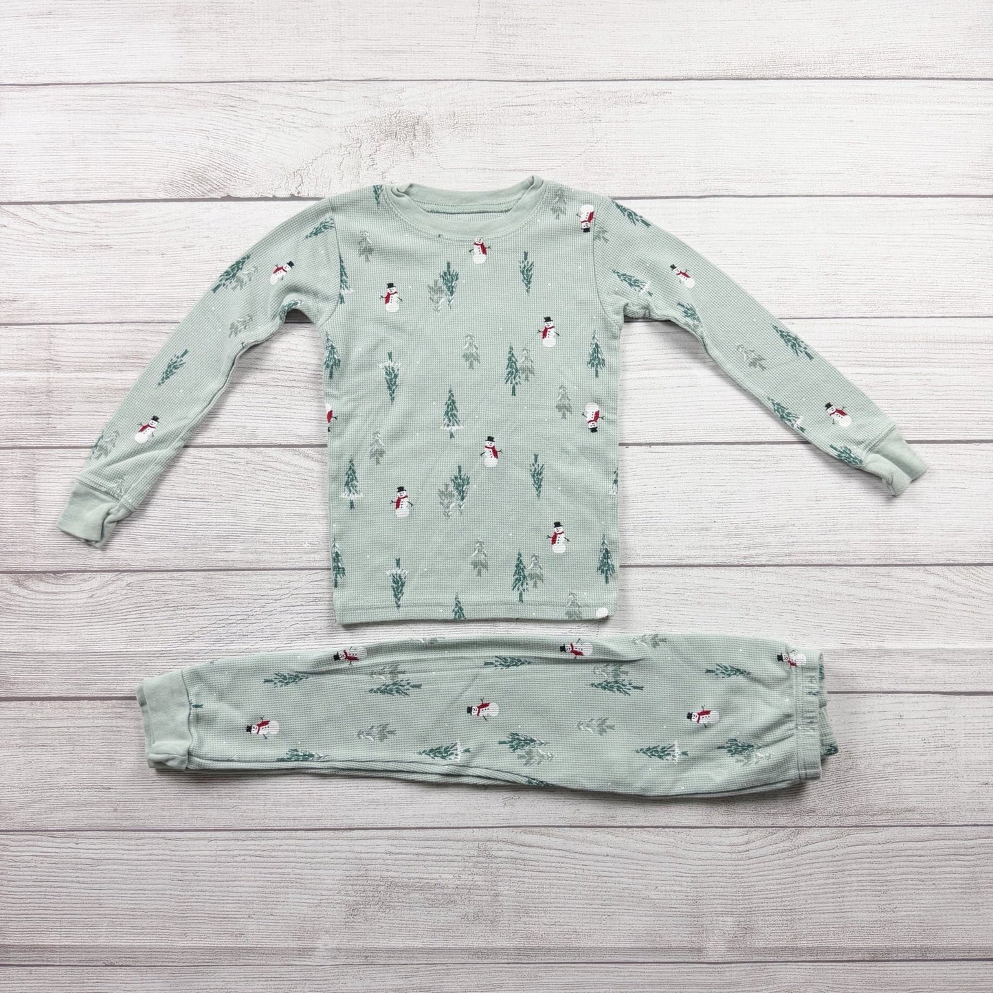 Carter’s Holiday Christmas Snowman and Tree Print Waffle Pajamas 5T