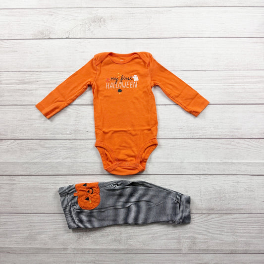 Carter’s My First Halloween Bodysuit Pants Set Pumpkin Appliqué 9-12 Months