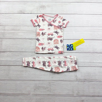 Kickee Pants Kids Pajama Set Farm Barn Animal Print Bamboo Viscose NWT 2T