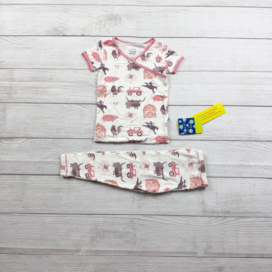 Kickee Pants Kids Pajama Set Farm Barn Animal Print Bamboo Viscose NWT 2T