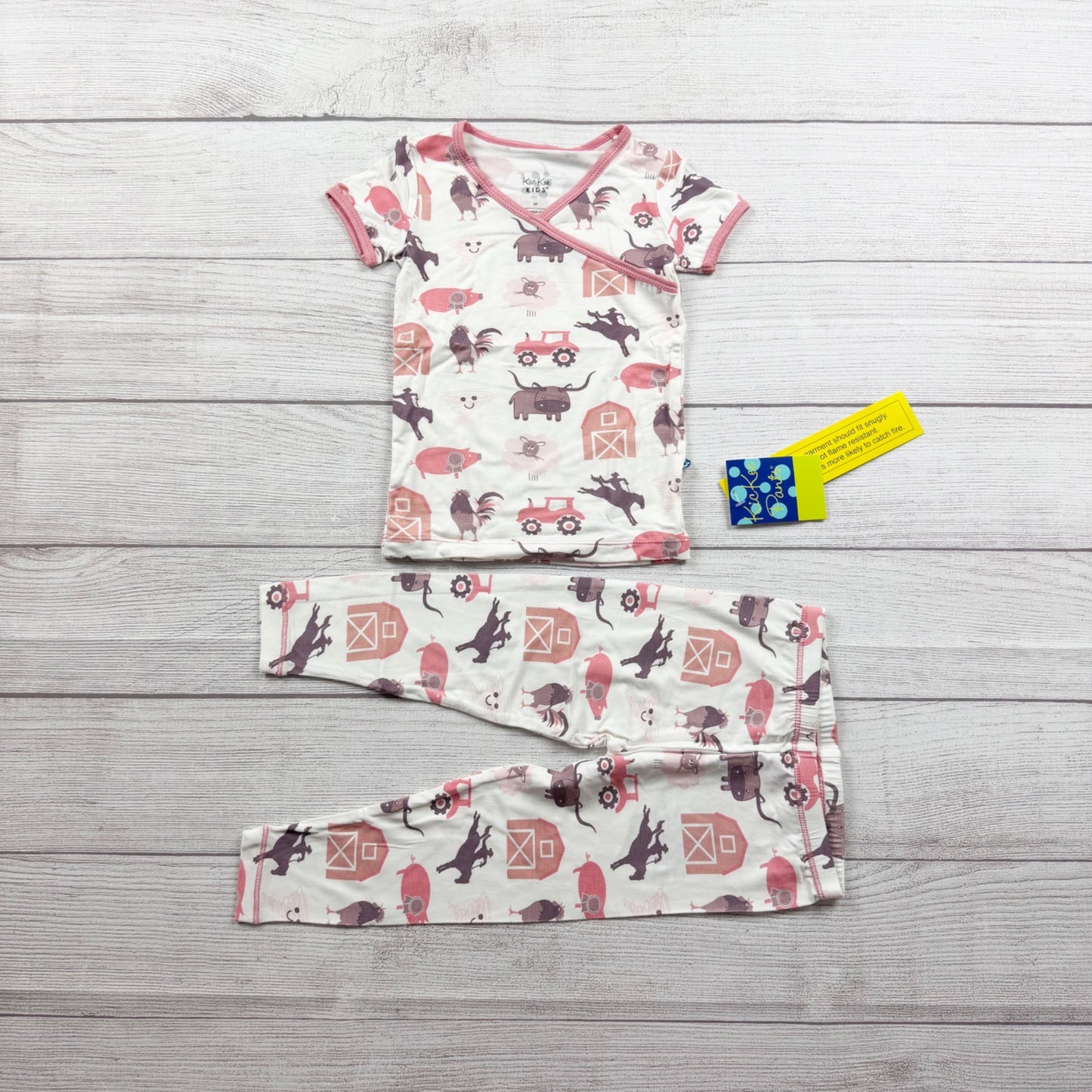 Kickee Pants Kids Pajama Set Farm Barn Animal Print Bamboo Viscose NWT 2T