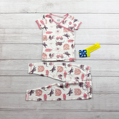 Kickee Pants Kids Pajama Set Farm Barn Animal Print Bamboo Viscose NWT 2T
