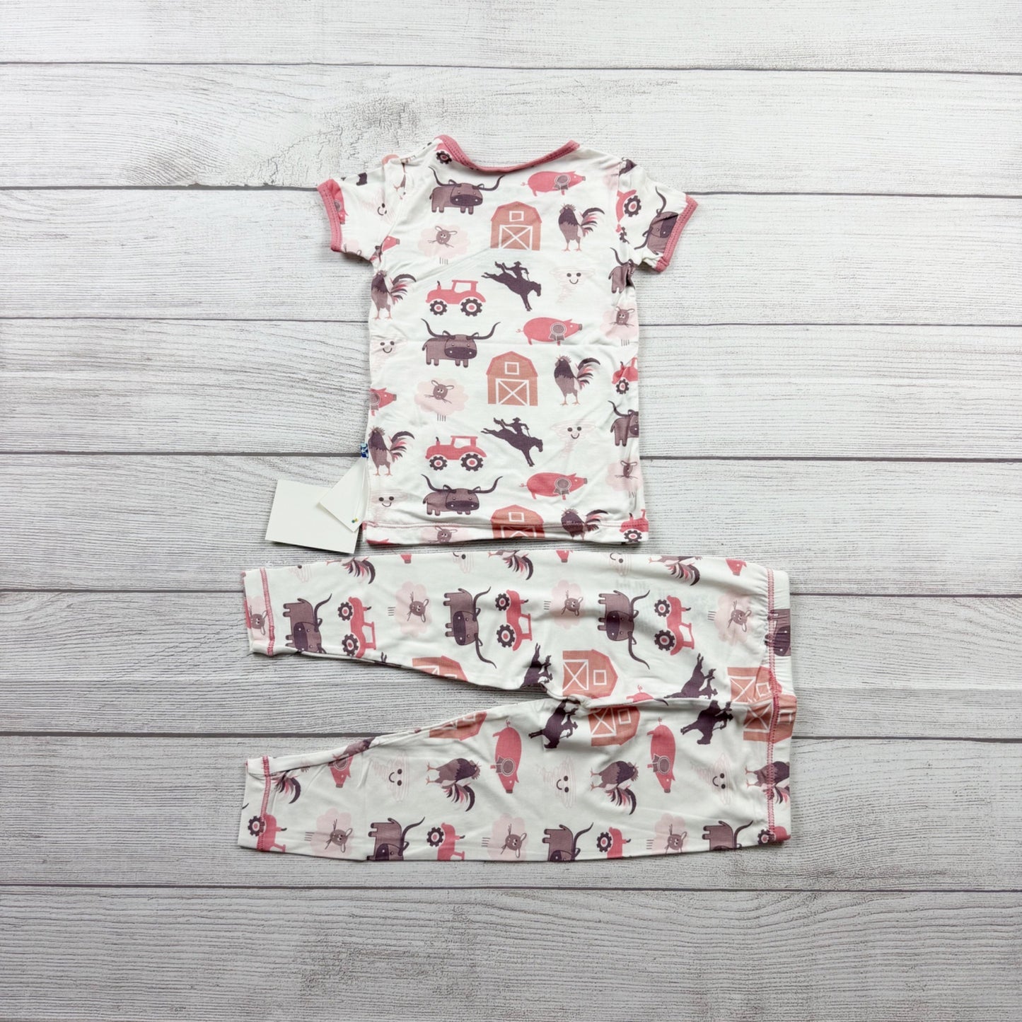 Kickee Pants Kids Pajama Set Farm Barn Animal Print Bamboo Viscose NWT 2T