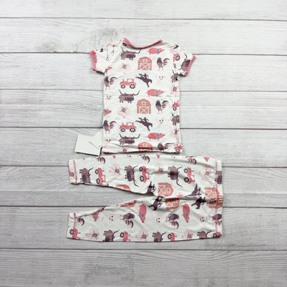 Kickee Pants Kids Pajama Set Farm Barn Animal Print Bamboo Viscose NWT 2T