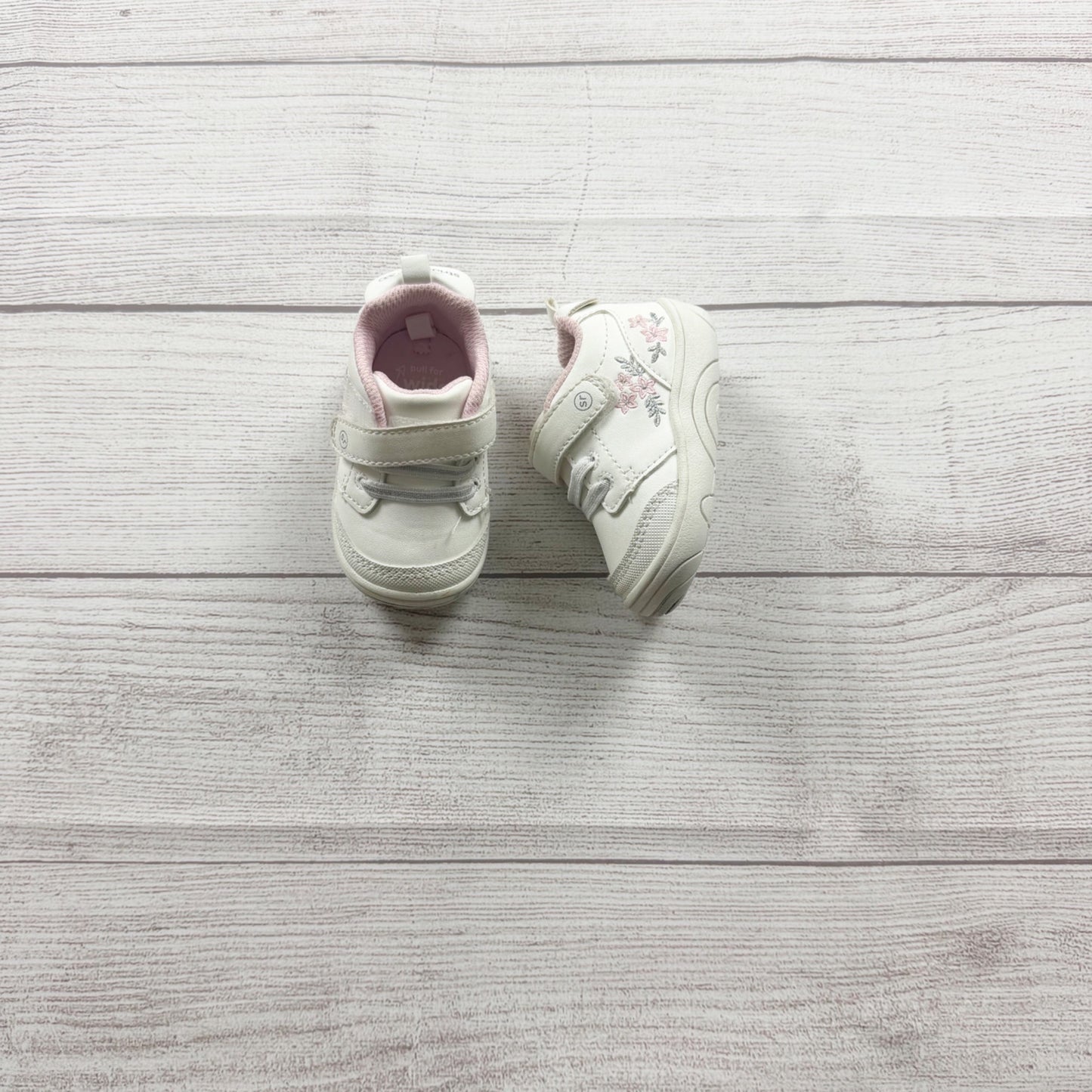 Stride Rite Baby Girls White Pink Floral First Walker Shoes Hook Loop 3