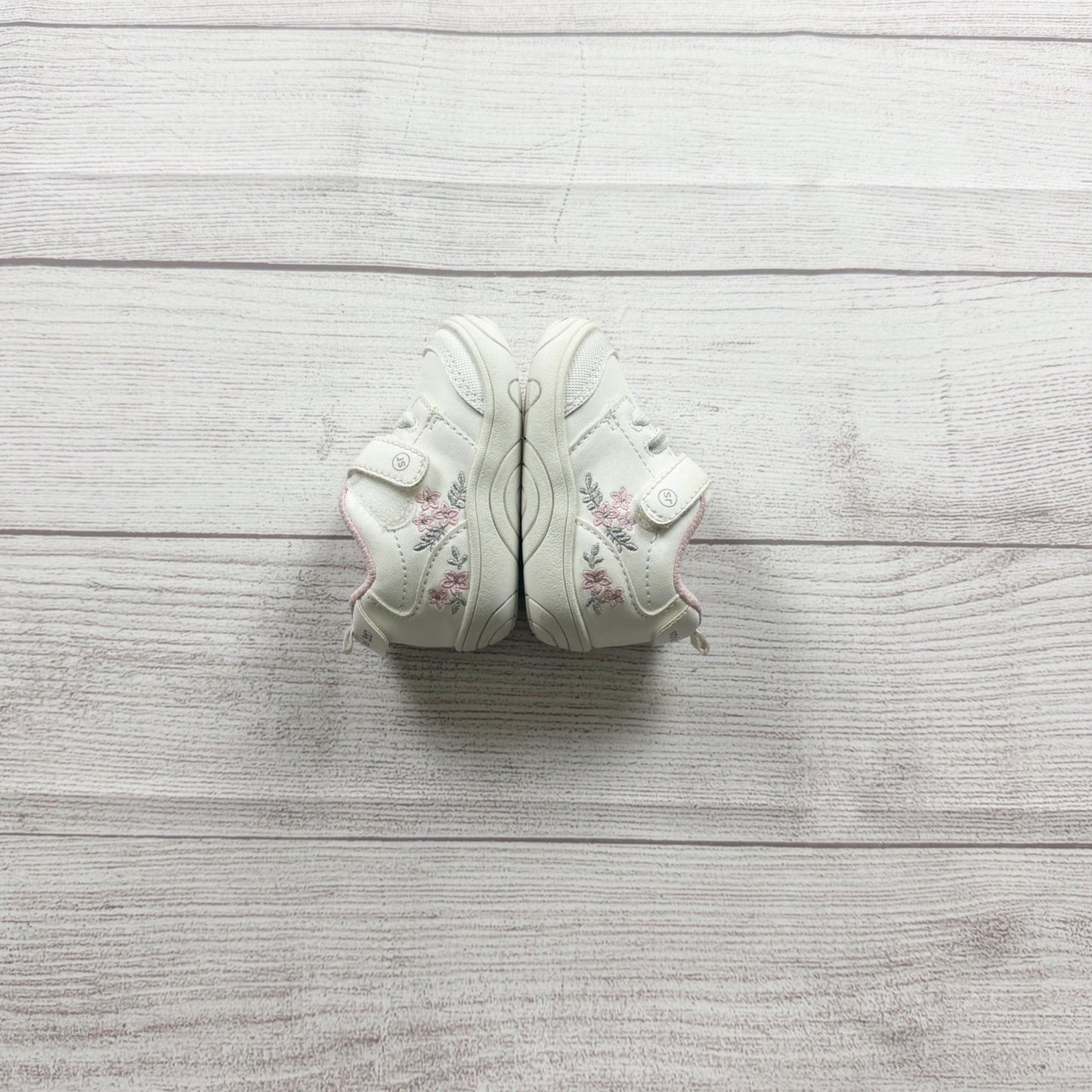Stride Rite Baby Girls White Pink Floral First Walker Shoes Hook Loop 3