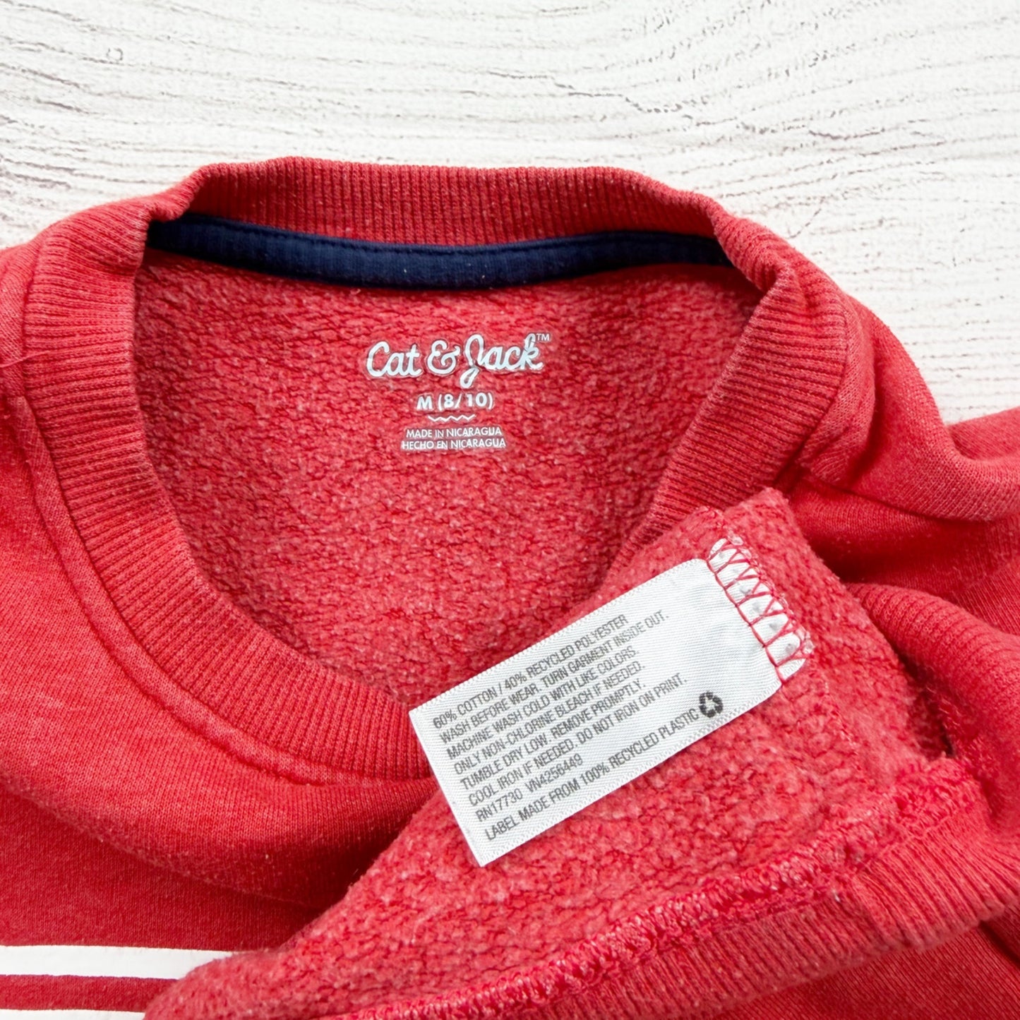 Cat & Jack Boys Red "Hey Dude" Crewneck Sweatshirt Cotton Blend M 8-10