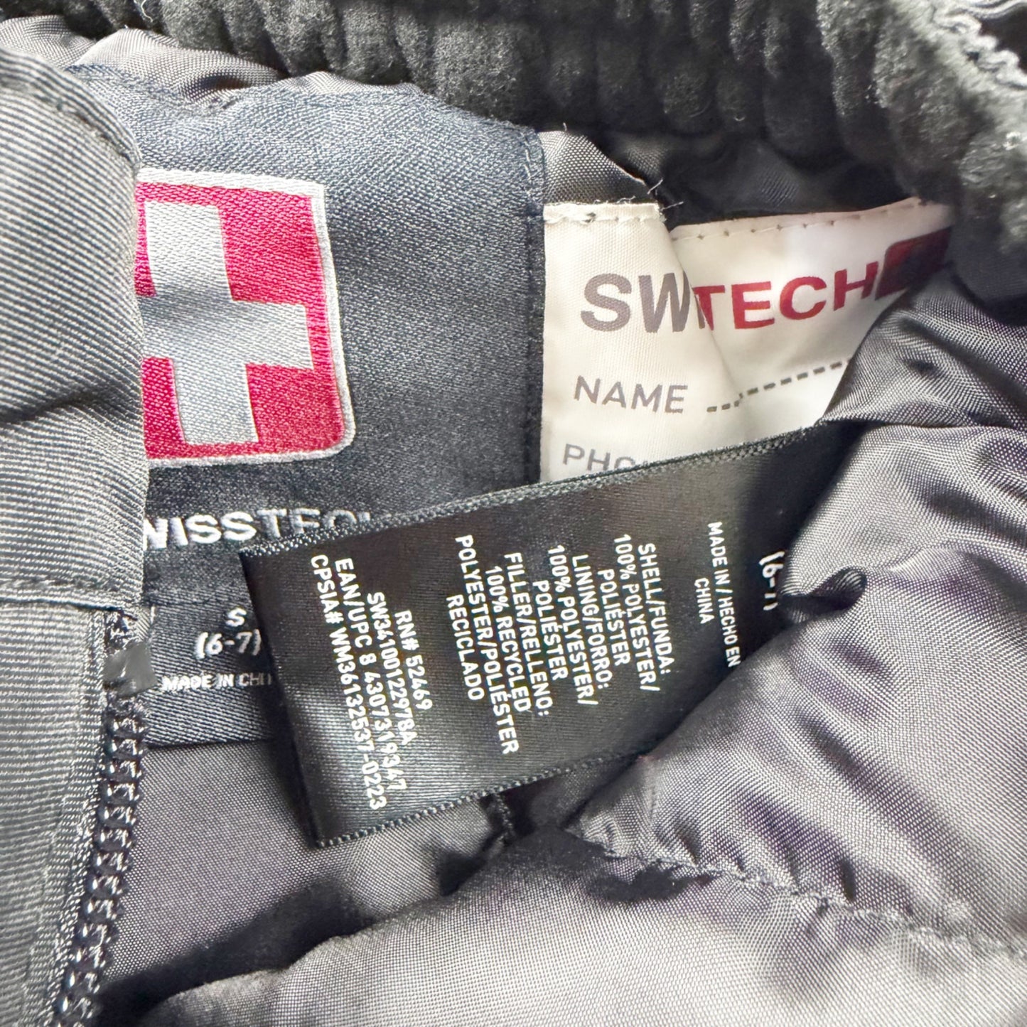 Swiss Tech Kids Black Insulated Snow Pants Ski Snowboard Winter Pants S 6-7