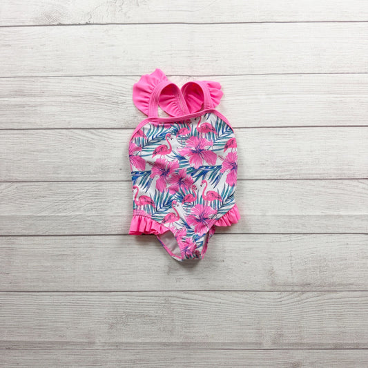 Nicole Miller New York Baby Girl Flamingo Ruffle One Piece Swimsuit 12-18 Months