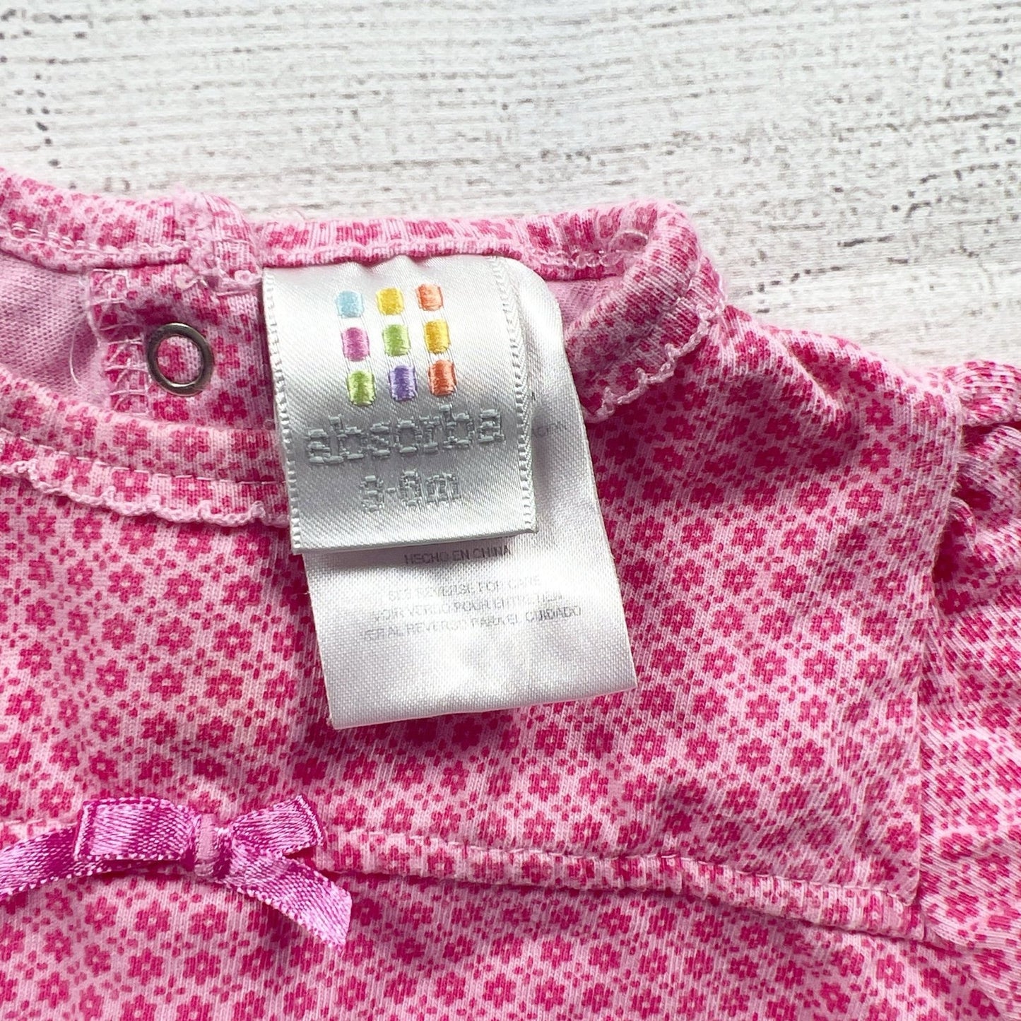 Absorba Pink Floral Infant Snap Romper Bow Accents Ruffle Back 3-6 Months