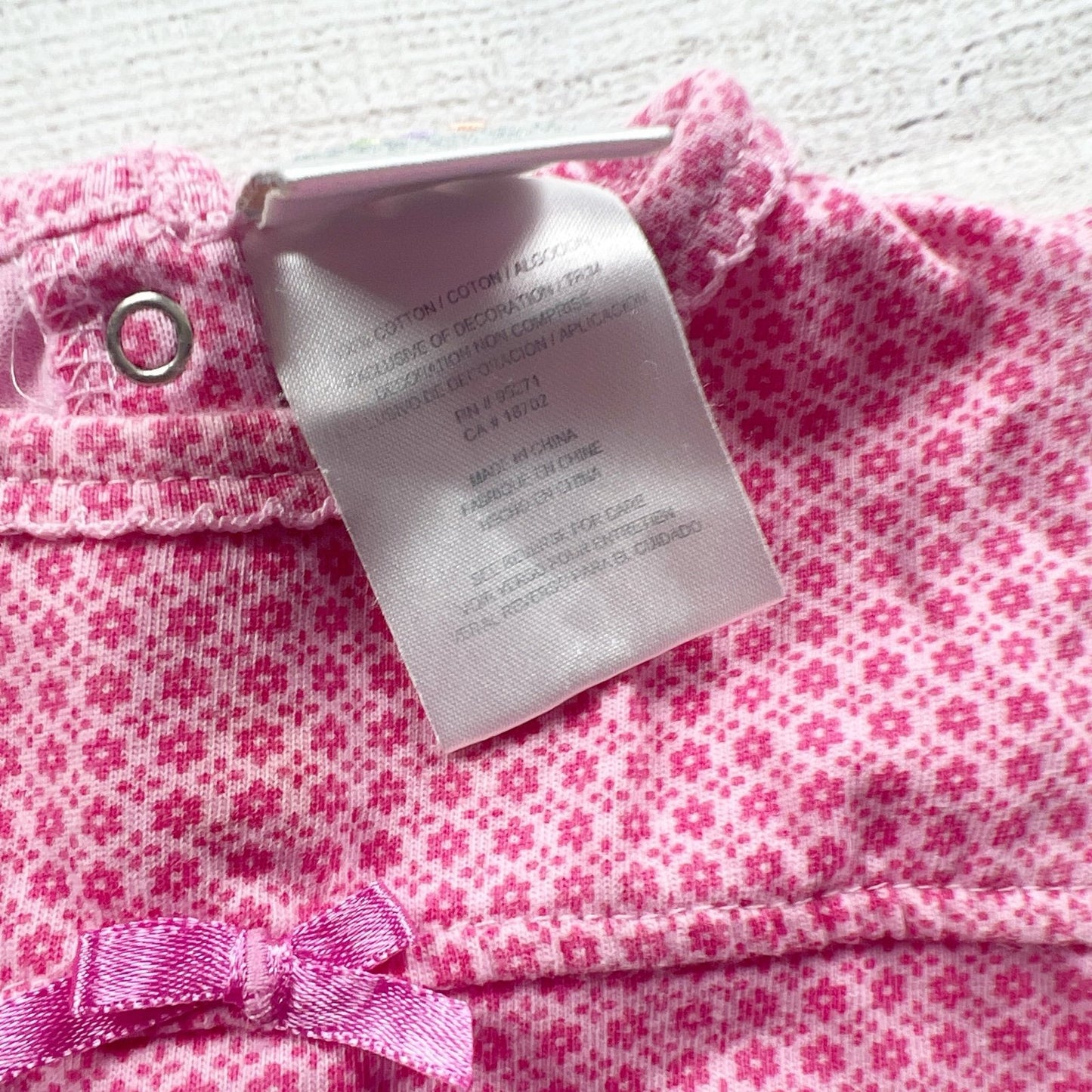Absorba Pink Floral Infant Snap Romper Bow Accents Ruffle Back 3-6 Months