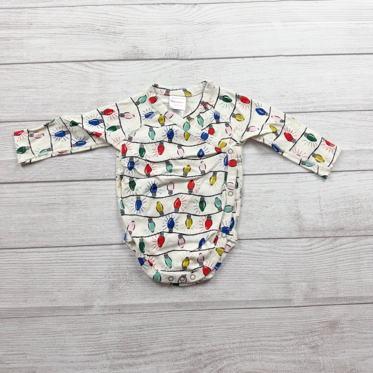Hanna Andersson Bodysuit Christmas Lights Long Sleeve Kimono Wrap 6-12 Months